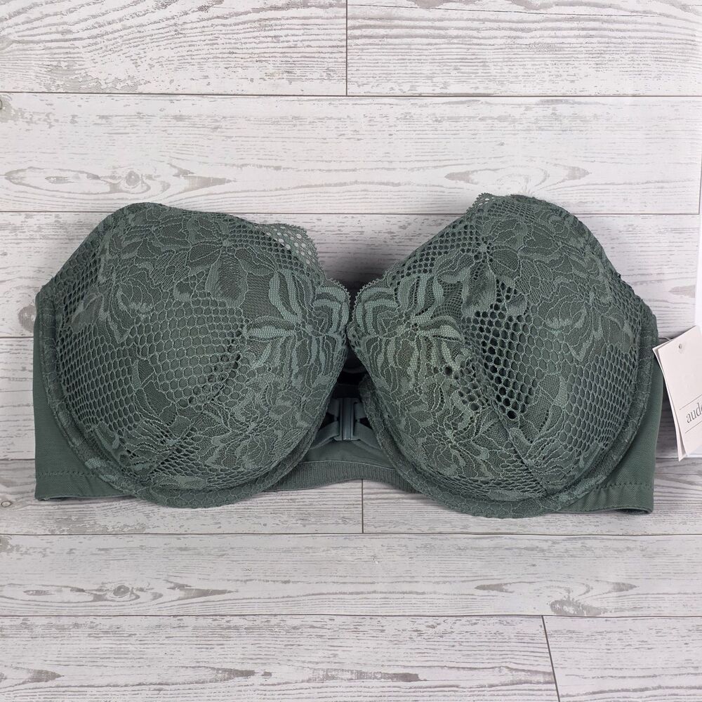 Auden Balconette Coverage Lightly Lined Bra 44C Moss Green Lace‎ Overlay NEW R2